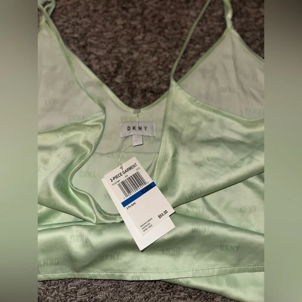 Women’s DKNY Mint Green Sexy Silky 2-Piece Short Tank Loungewear Set Size XL NWT